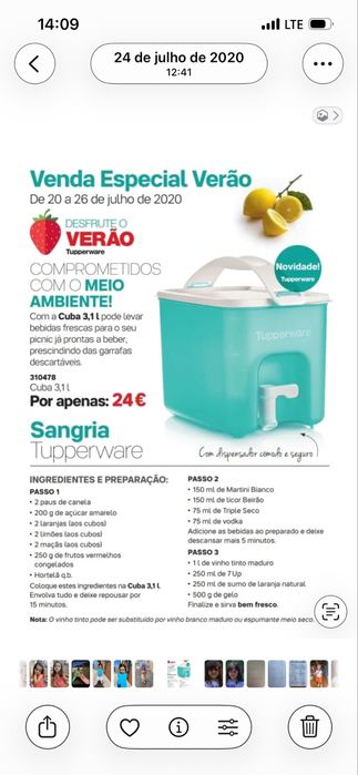 Caixa sangria tupperware artigos