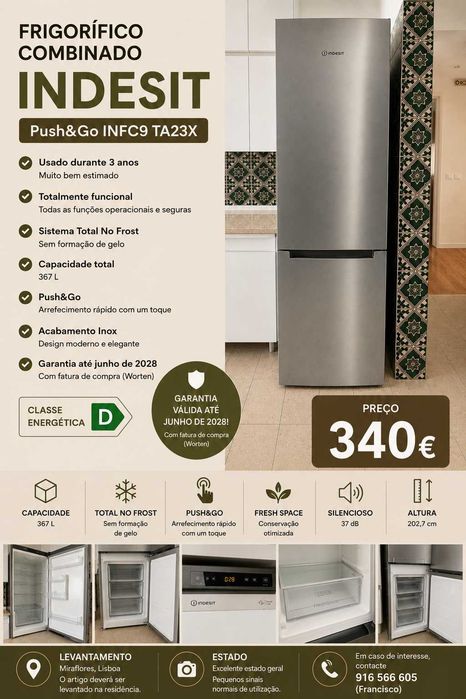 Frigorífico Combinado INDESIT Push&Go > GARANTIA ATÉ 2028