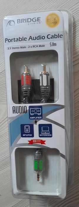 portable audio cable bridge 3,5 stereo male 2xRCA male 5 metrów