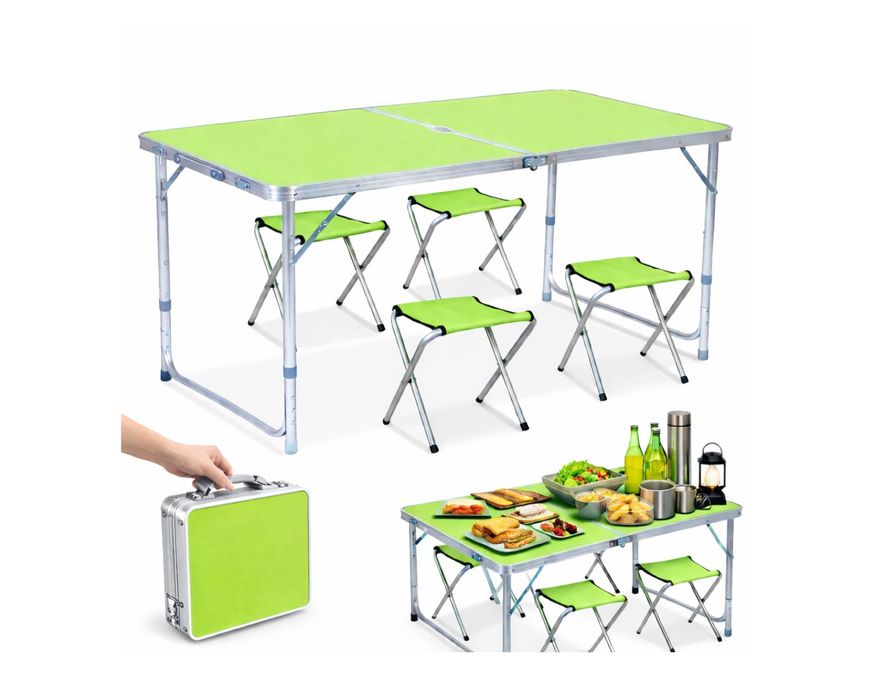 Stolik Turystyczny Kempingowy Stół Składany 4 Krzesła Walizka Zestaw
