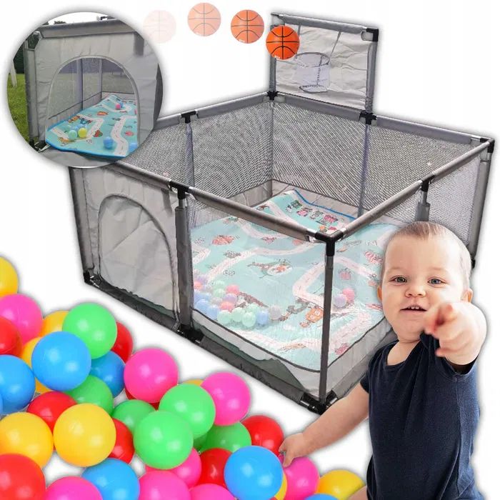 Kojec Dla Dzieci 126X126 Z Koszem Suchy Basen 30 Piłek + Mata + Torba