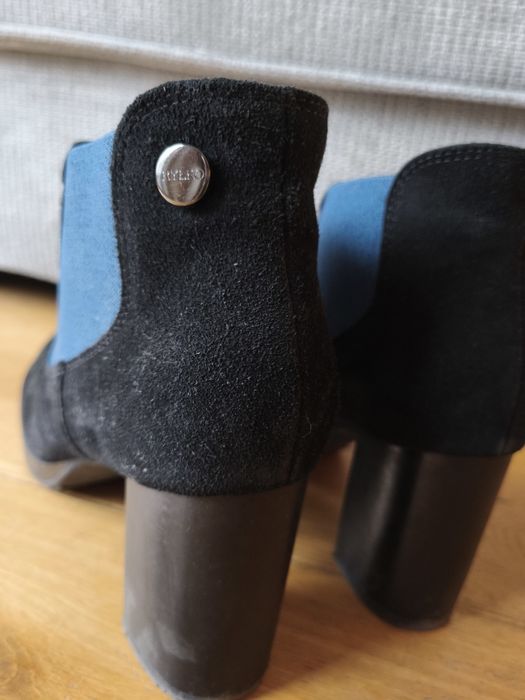 Botki zamszowe Ryłko – czarne, rozmiar 38, eleganckie na obcasie