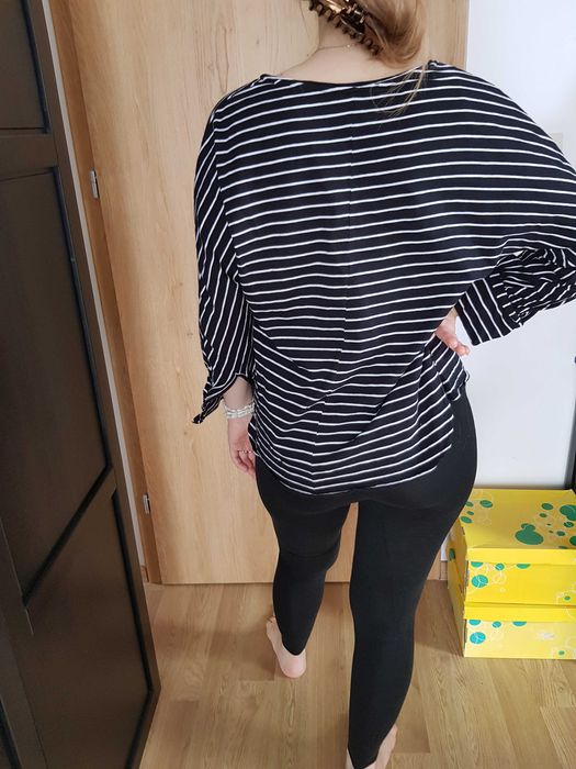 bluzka sweterek violeta by mango M/38 czarna białe paski