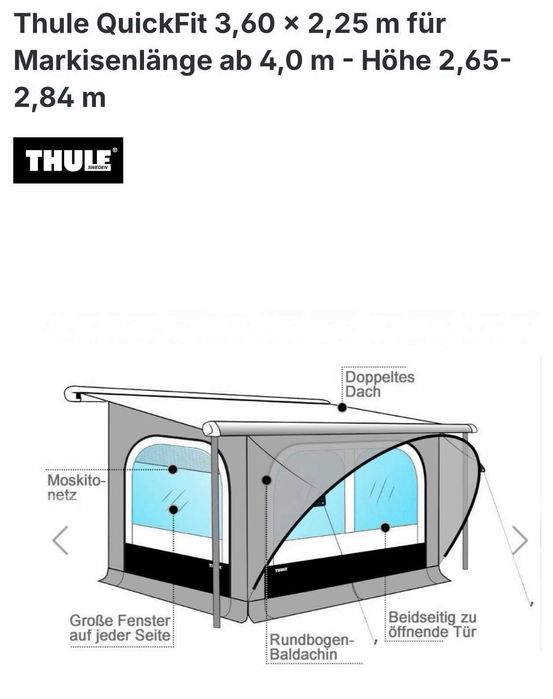 Namiot markizowy pod markize przedsionek kampera przyczepy kempingowej vana ducato sprinter mercedes Thule Quickfit 360 L wysyłka odbiór osobisty 24h