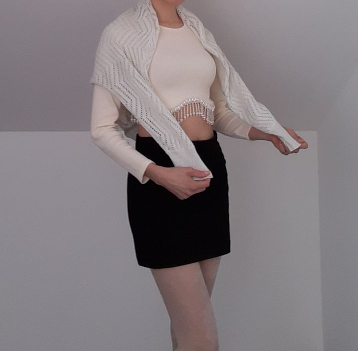 Parisian chic Biały ażurowy sweter wełna i bawełna Preppy Classy