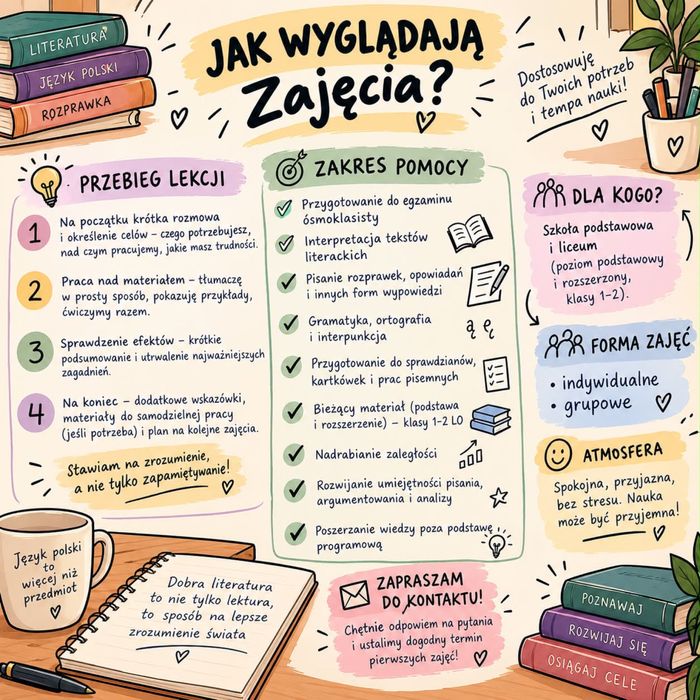 Korepetycje język polski klasy 4-8/egzamin ósmoklasisty + szkola srednia!!!