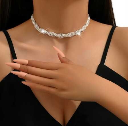 Naszyjnik Damski Cyrkonie Elegancki Srebrny Ślubny Wizytowy