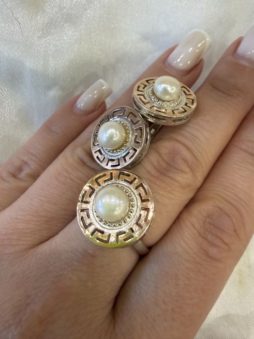 Новий срібний гарнітур з золотими пластинами р 19,5