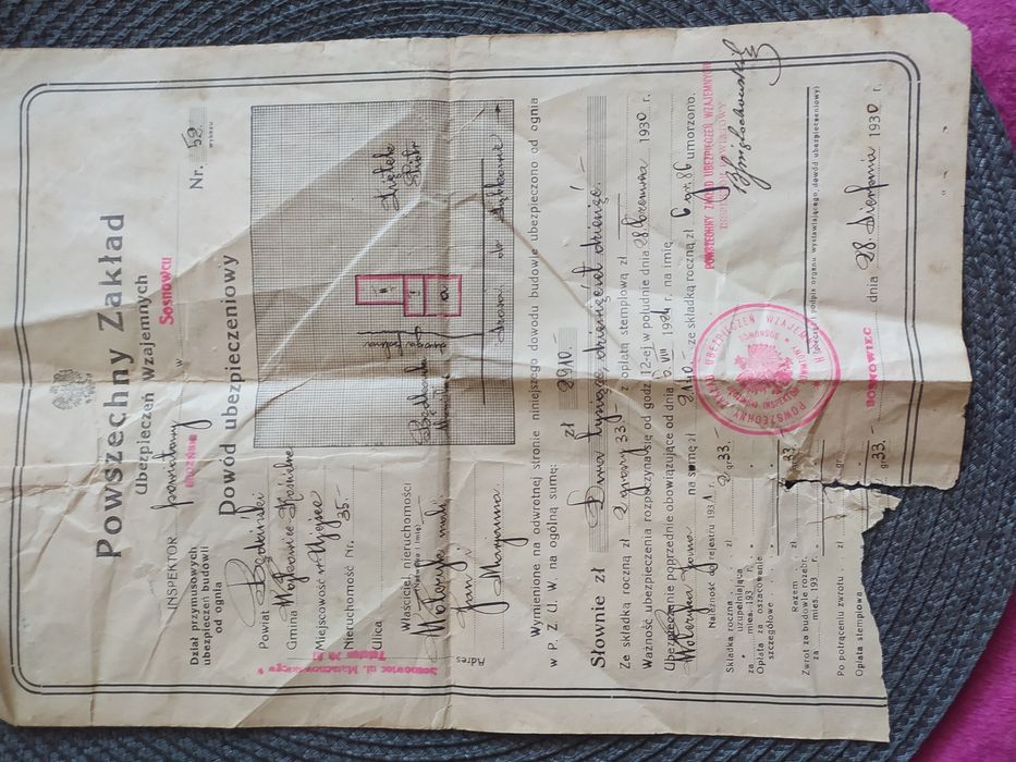 Stara zabytkowa polisa ubezpieczenia PZU