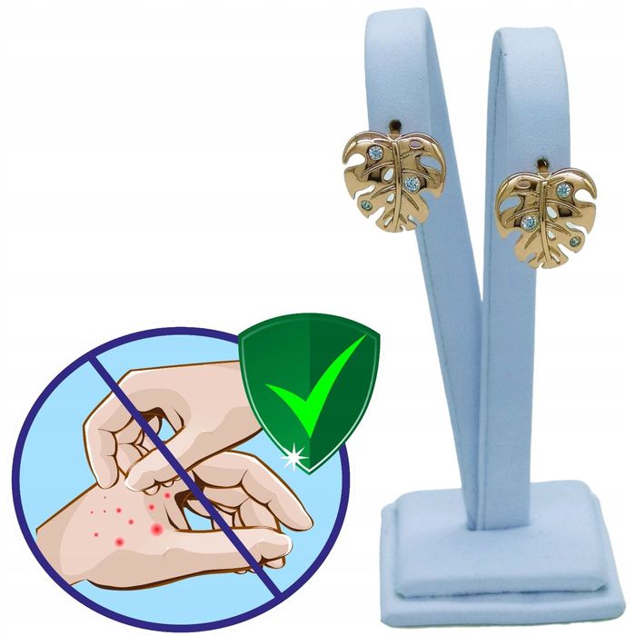 Złote Kolczyki Brylantowe Liść Monstera  Antyalergiczne K1688