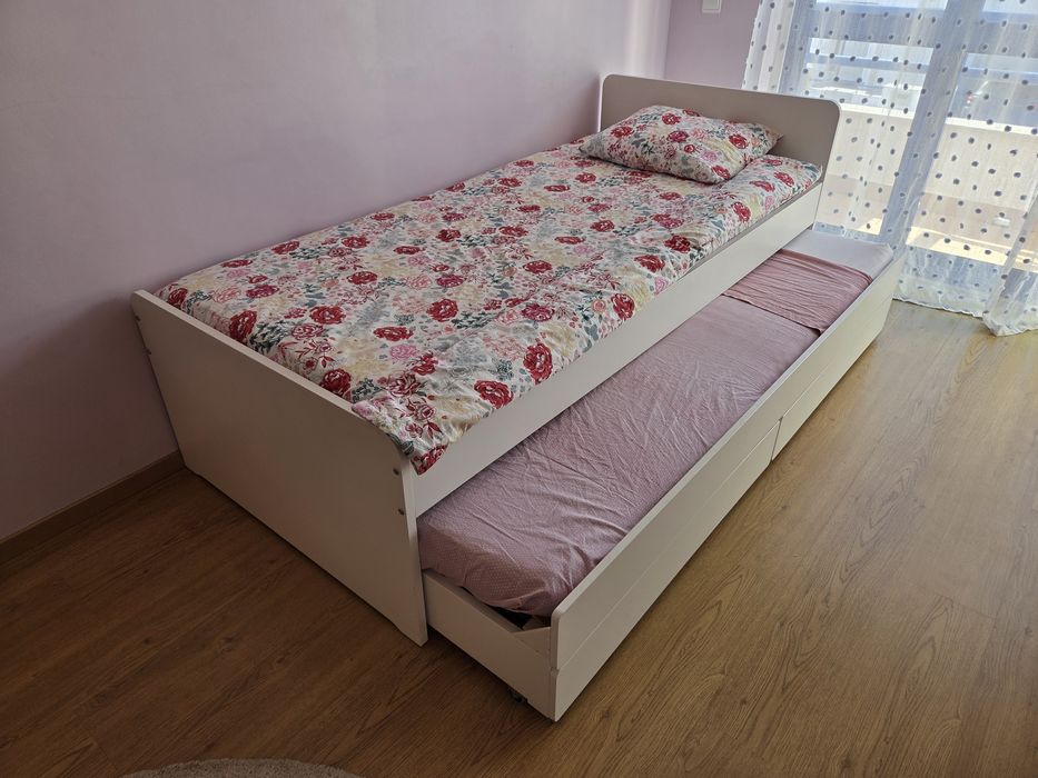 Estrutura cama c/cama branca + gavetas de arrumação + 2 colchões