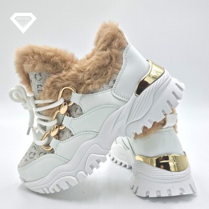 Traperki Sportowe Damskie Sneakersy Białe-Beige 41