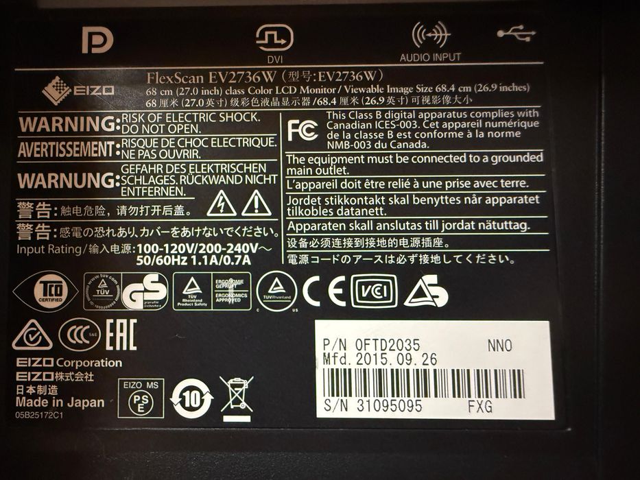 Monitor Eizo FlexScan EV2736W 27" WQHD IPS