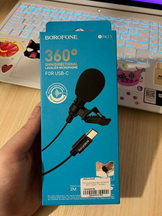 Петличний Мікрофон Borofone BFK11 3.5mm 2m Black