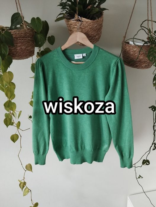 Bluzka dzianinowa, cienki sweter, z wiskozy, zielona r.XL Saint Tropez
