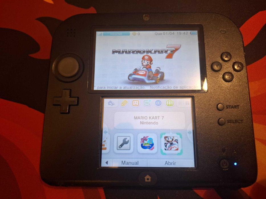 nintendo 2ds mariokart 7 com caixa, encartes e jogo de origem
