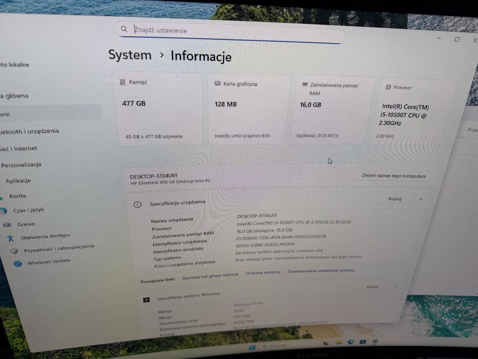 Mini PC hp Elite desk 800 g6 i5 10th 16gb 512gb