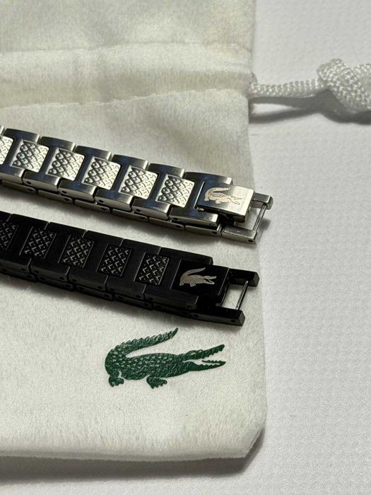 ‼️БЕЗ ПРЕДОПЛАТ‼️ Браслет Lacoste/ Браслет Лакост Чоловічий срібний,чорний / Браслет на руку чоловічий