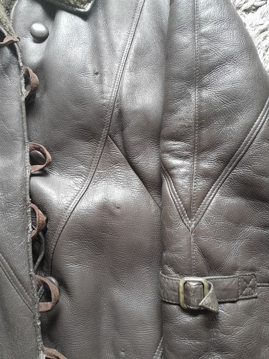 Kożuch długi brązowo- oliwkowy