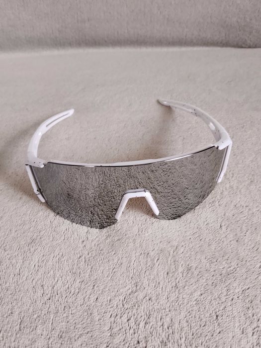 Nowe okulary sportowe rowerowe biała ramka srebrna soczewka