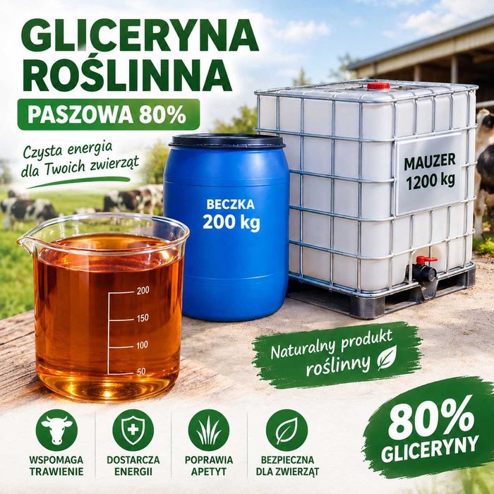 Gliceryna paszowa roślinna 80 % gęsta energia dla krów