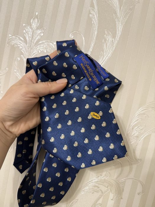 Краватка ysl yves saint laurent галстук жовто блакитний серце сердце