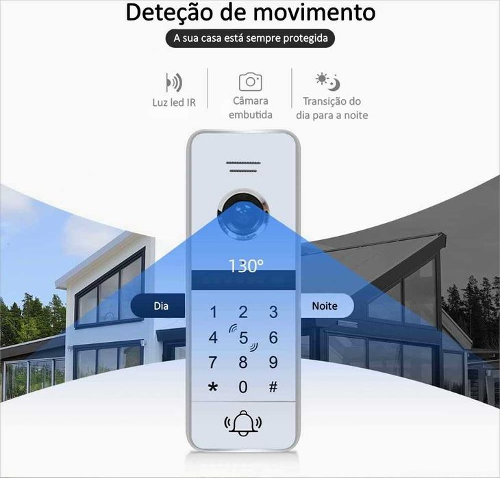 Vídeo Porteiro Tuya * S/ Fios * WiFi * Ecrã Tátil 7 Polegadas * Código