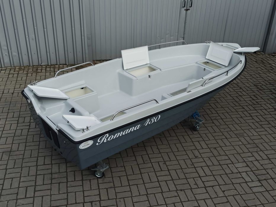 Łódka wędkarska Romana 430 z relingami, pod silnik dziobowy