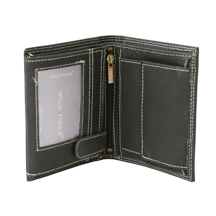 Portfel męski pionowy Wild Tiger czarny elegancki klasyczny prezent