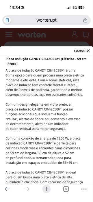 Placa de indução CANDY 7200W