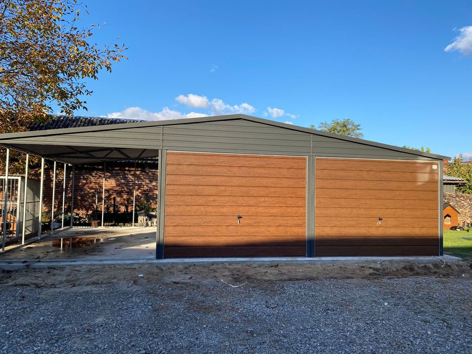 Garaż blaszany 6x6 + wiata 3x6, 9x6, grafit mat, antracyt. PRODUCENT.