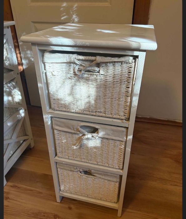 Szafki nocne / komody boho jasne wiklinowe kosze – komplet 2 szt. Stan dobry