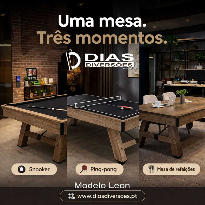 Snooker/Bilhar modelo "Leon" - 3 em 1 - NOVOS - (da fábrica)