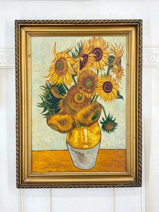 Vincent Van Gogh - Słoneczniki w Wazonie - Obraz Olejny Płótno - Złota Rama