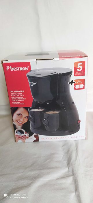 Ekspres przelewowy do kawy Bestron ACM8007BE z 2 filiżankami.Nowy.