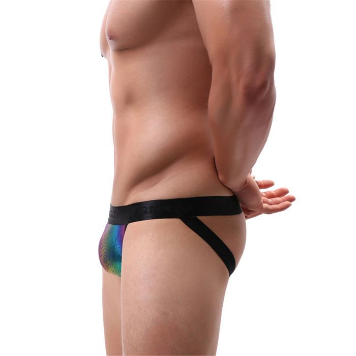 Męskie jockstrapy z połyskującym frontem - L