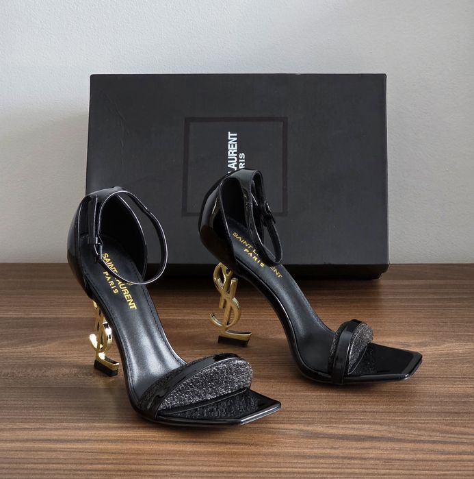 Szpilki YSL Saint Laurent - czarne ze złotym obcasem