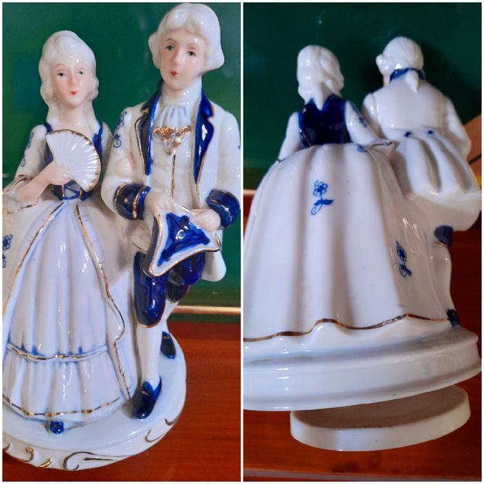 Figura Casal de porcelana com música e figura de Senhor e Senhora