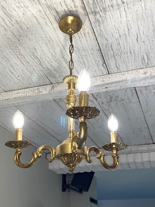 Francuski Żyrandol nr. 26 Francja, mosiądz 3-ram Antyk Lampa