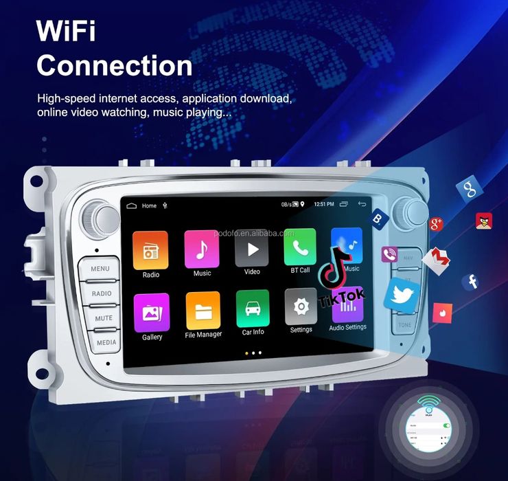 Rádio 7" Ford Focus S-Max Kuga Mondeo Galaxy Kuga 2/64GB GPS CARPLAY