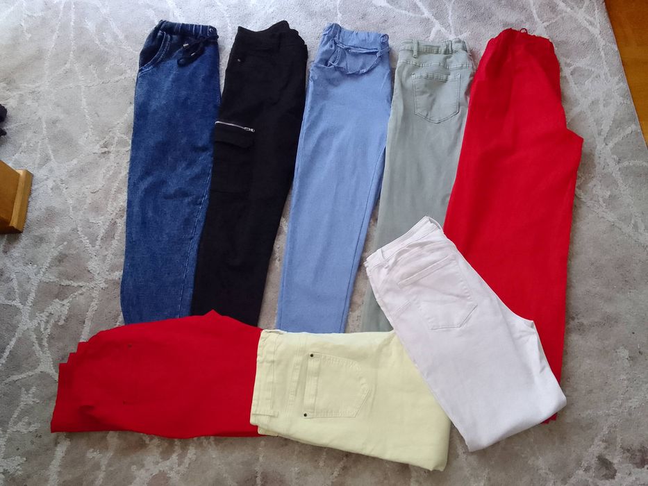 Zestaw spodni 42 44 jeansy len dres