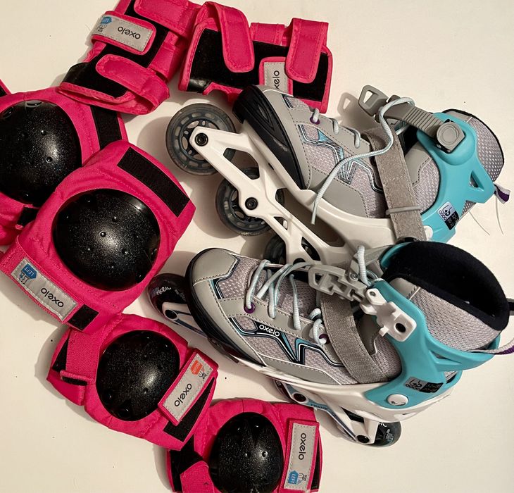 Patins de crianca oxelo Fit 3 tamanho 32-35 mais protecoes