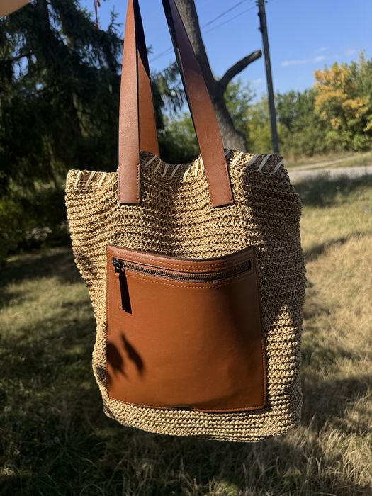 Сумка шопер Zara довгий ремінець плетена