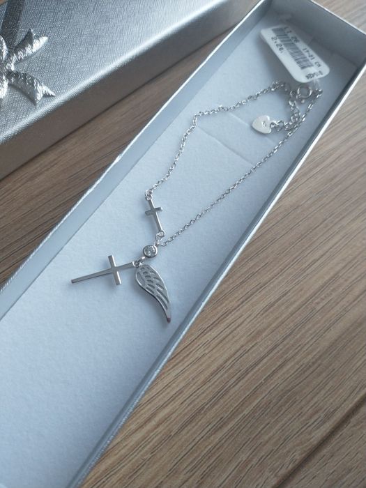 Bransoletka "skrzydełko z krzyżykiem" srebro 925