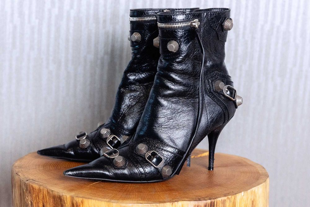 Cagole Bootie H90 Czarne Botki na obcasie z ćwiekami i klamrami Balenciaga r.37
