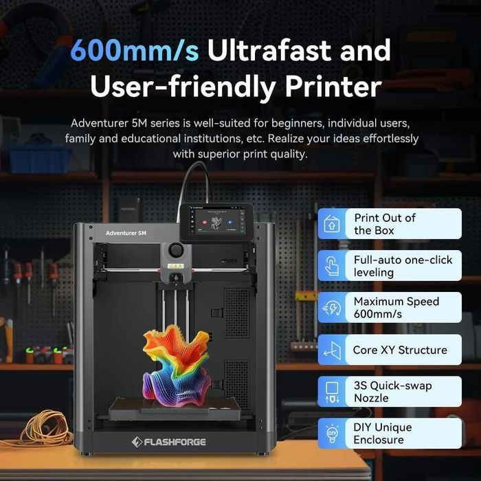 Новий 3D-принтер FlashForge Adventurer 5M повний комплект з США