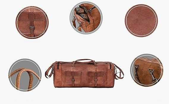 Męska Torba Podróżna KOMAL'S PASSION LEATHER Skóra Płótno 32L Brązowy