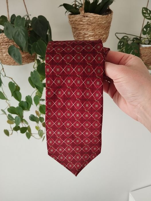 Krawat jedwabny 100% silk bordowy, burgundowy, we wzorki, romby 9,5 cm