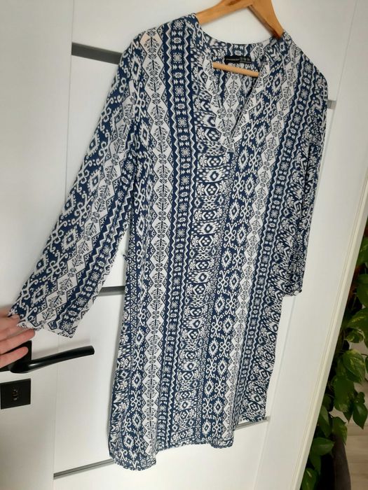 Sukienka mini boho, aztecka wzory 36 /S wiskoza