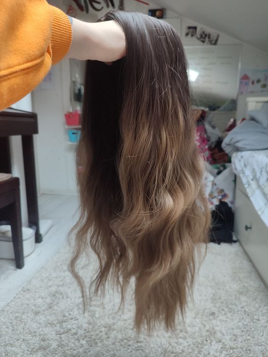 Peruka ombre sombre blond brąz fale długa WIG cosplay